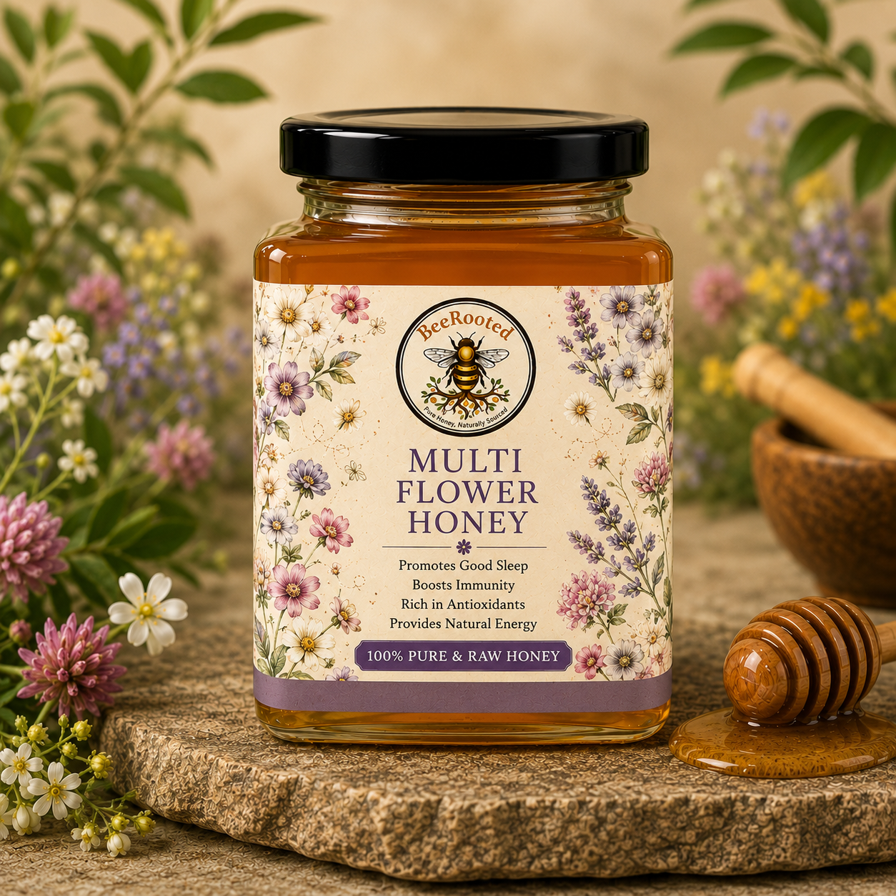 🌸 Multiflower Honey – BeeRooted Organic Raw Honey
