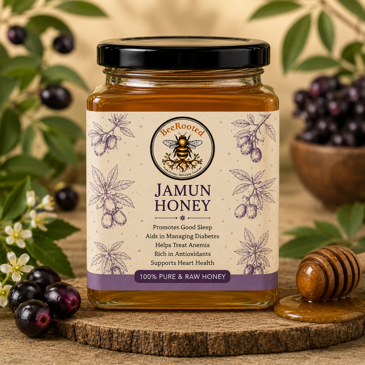 🍇 Jamun Honey – BeeRooted Organic Raw Honey