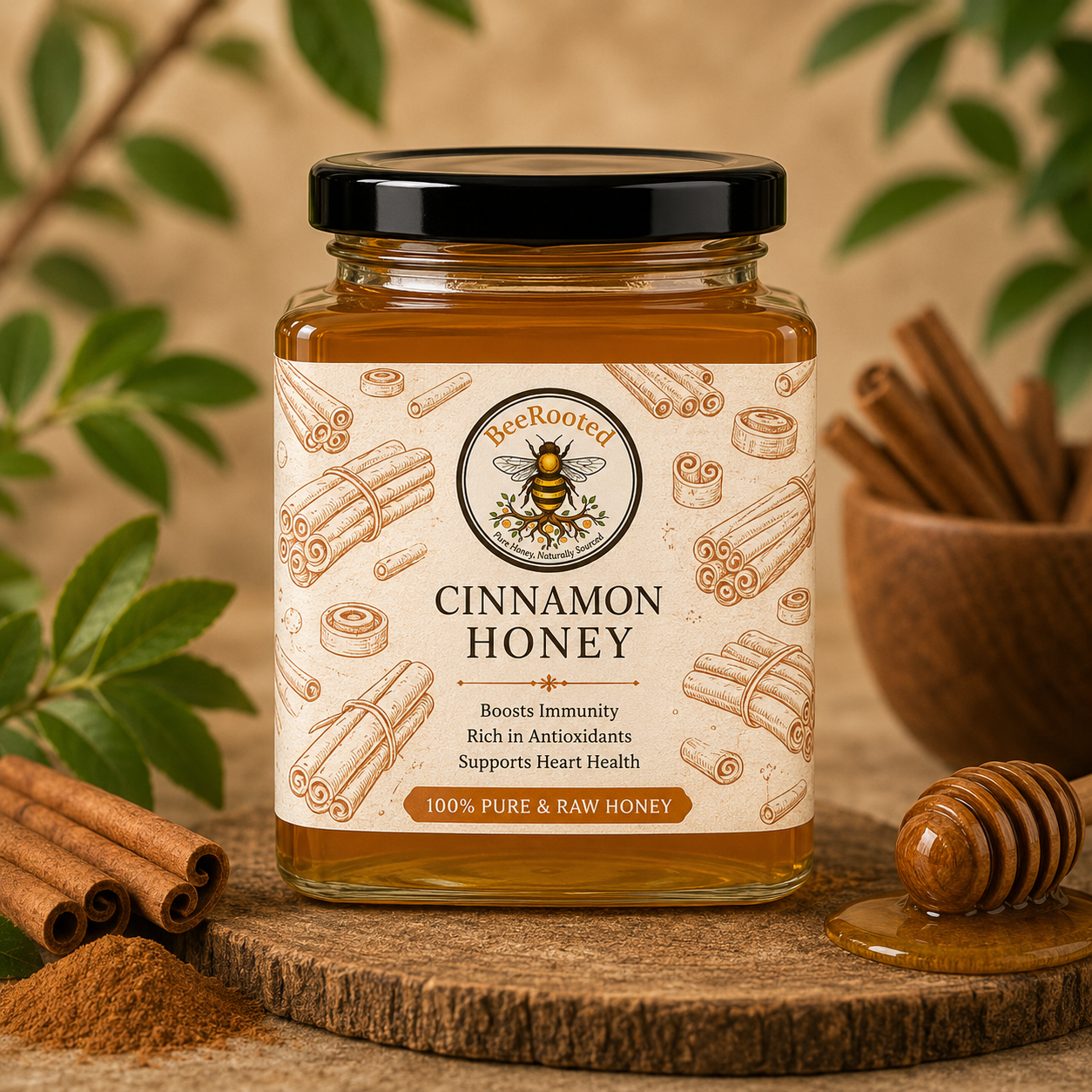 Cinnamon Honey – BeeRooted Organic Raw Honey