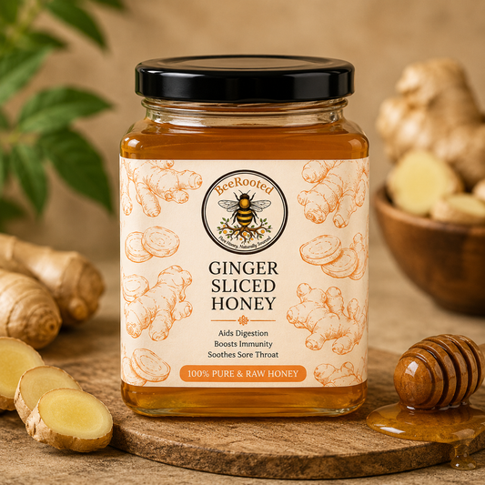 Ginger Sliced Honey – BeeRooted Organic Raw Honey