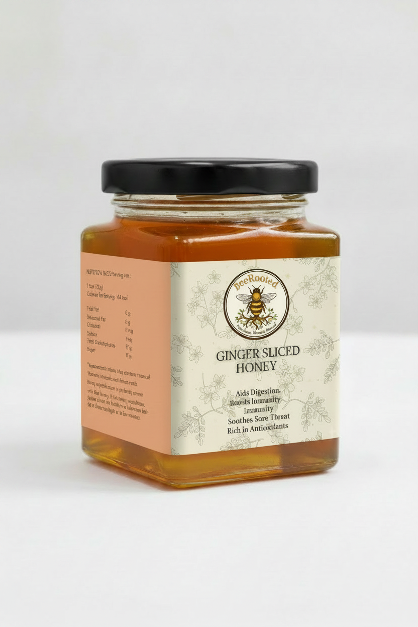 Ginger Sliced Honey – BeeRooted Organic Raw Honey